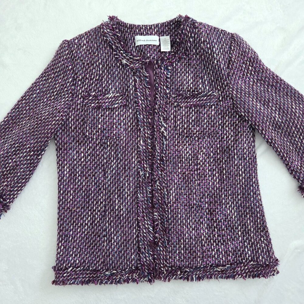 Vintage Purple Tweed Jacket Sz 12 Multicolor Y2K Alfred Dunner Old‎ Money Preppy - Picture 10 of 16